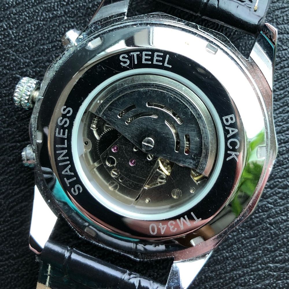 Winner Tm340 Tachymeter Black Leather Watch Gem